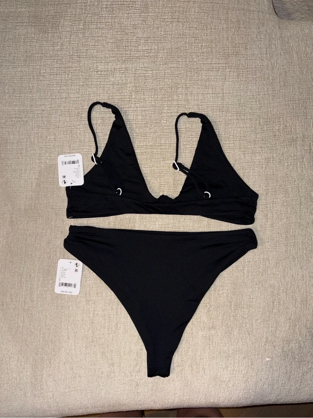 FP Toast Swim Bikini Set Knot Top Cinch High-Waisted Bottoms Black Small NWT NEW